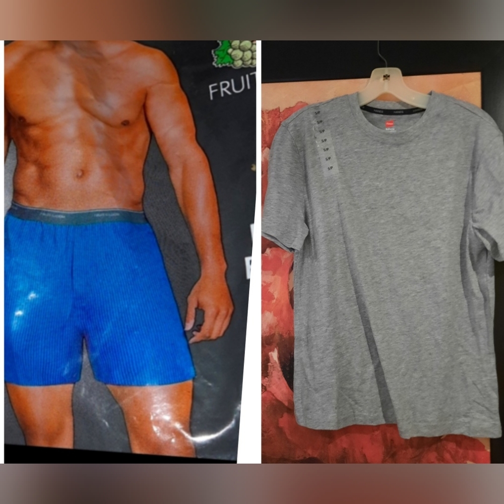 NWT FRUIT OF THE LOOM MEN'S BOXERS UNDERWEAR BUNDLE LOT 4 PAIRS & HANES T SHIRT